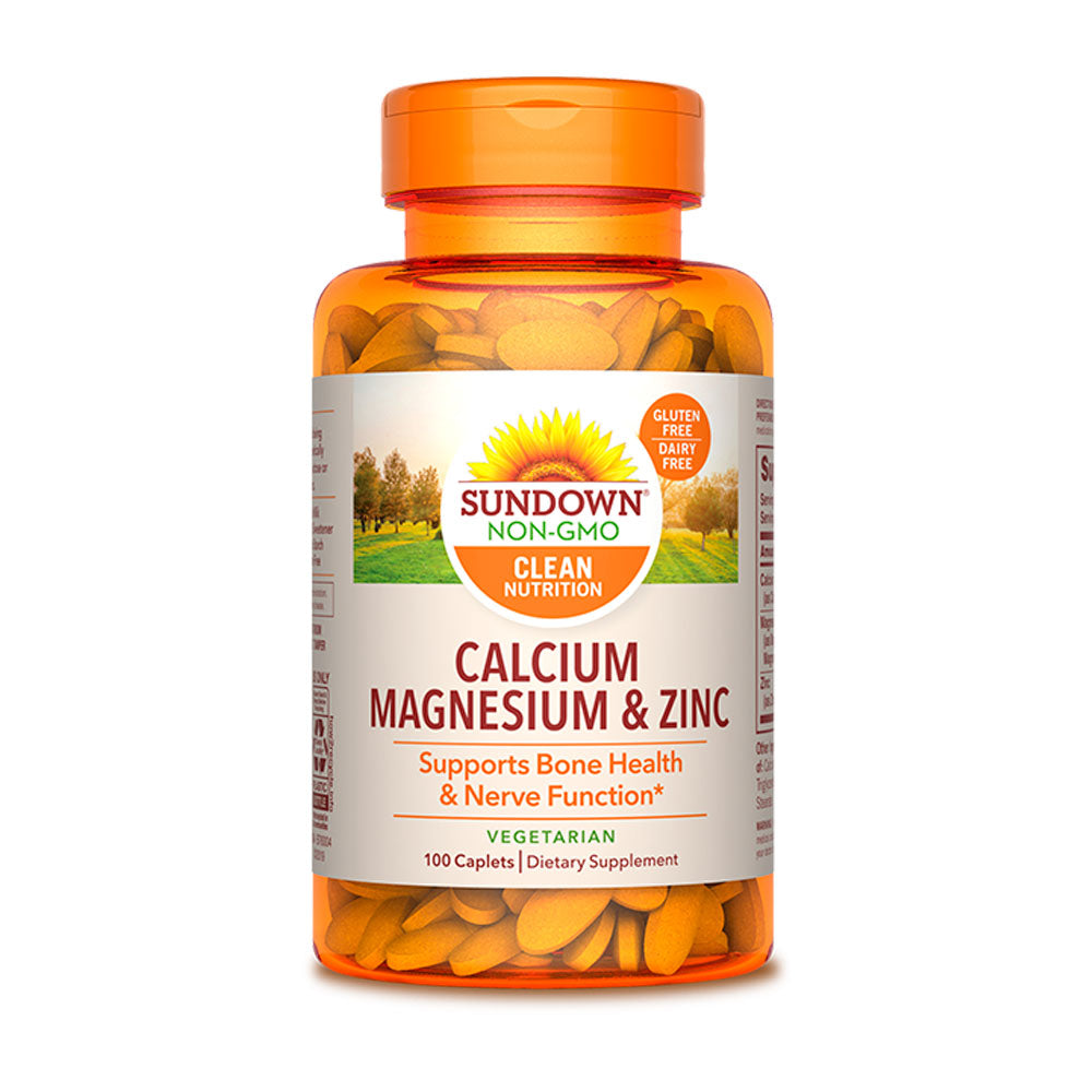 Sundown Calcio, Magnesio y Zinc | Salud Ósea | 100 capletas