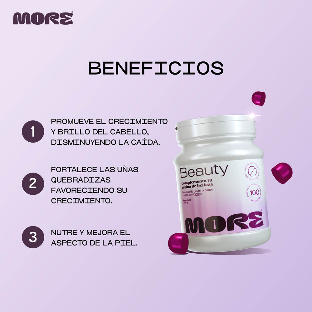 More Beauty con Biotina | 100 gomitas sabor cereza
