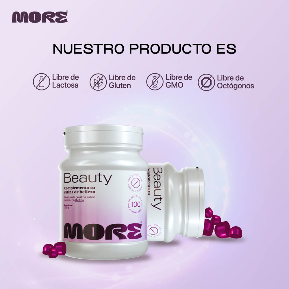More Beauty con Biotina | 100 gomitas sabor cereza