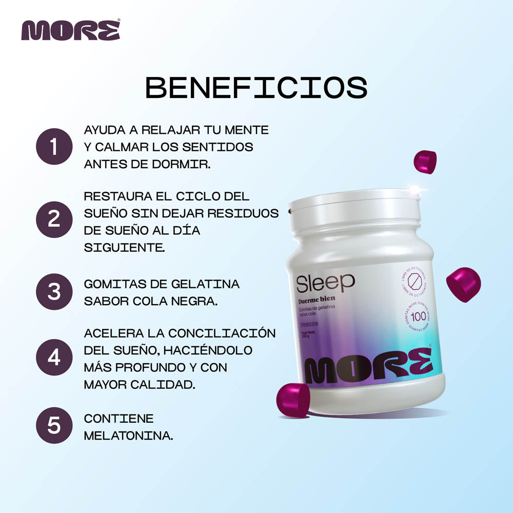 More Sleep con Melatonina | 100 gomitas sabor cola