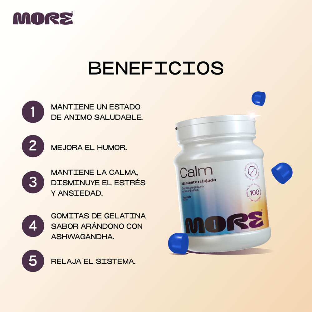 More Calm con Ashwagandha | 100 gomitas sabor arándano