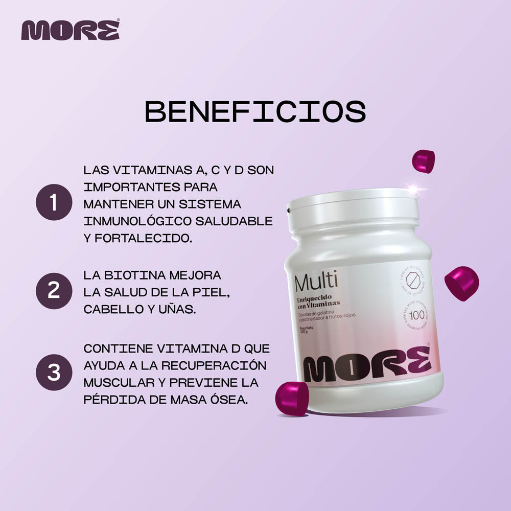 More Multi Gomitas Multivitamínicas Frutos Rojos | 100 gomitas