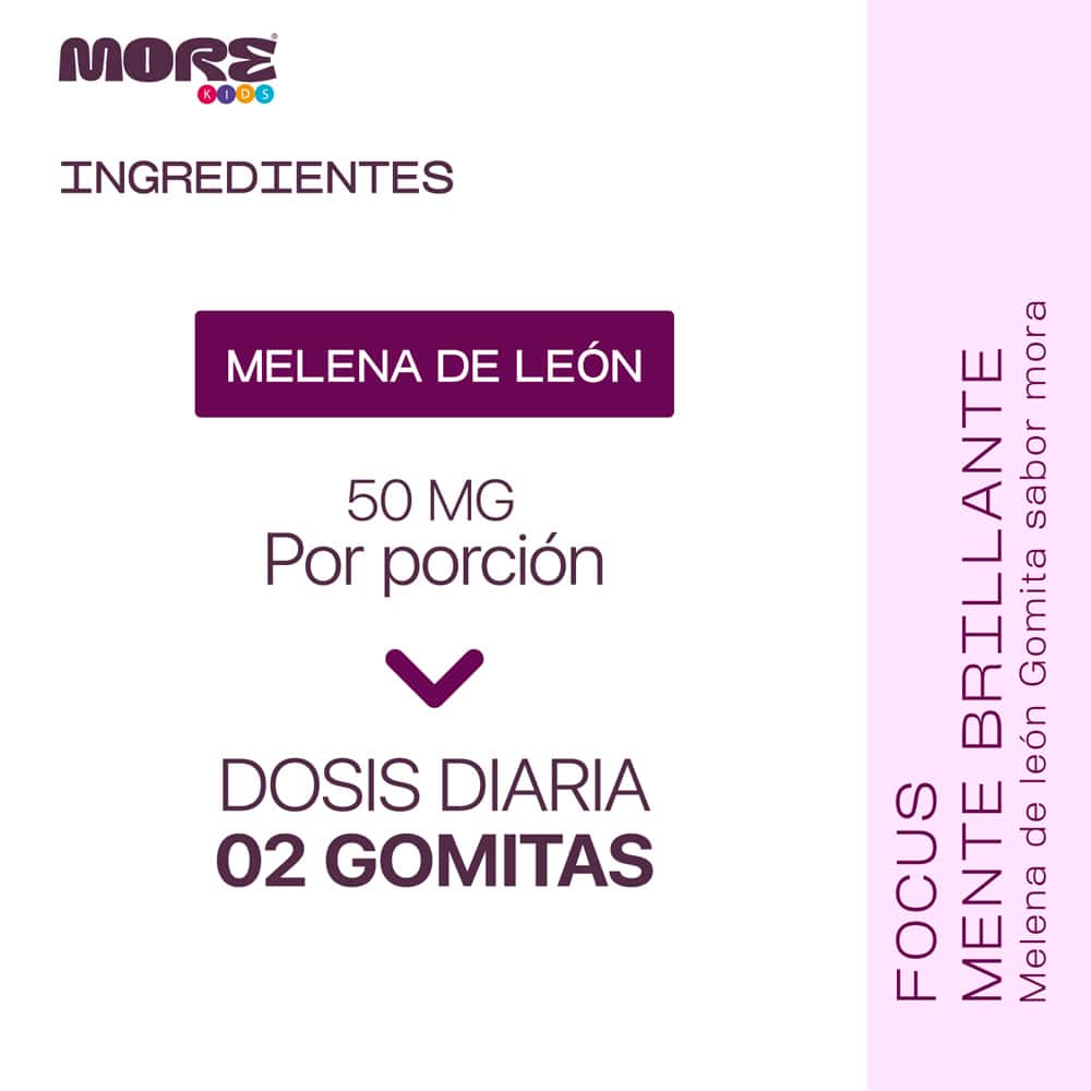 More Kids Focus con Melena de León | 60 gomitas sabor mora