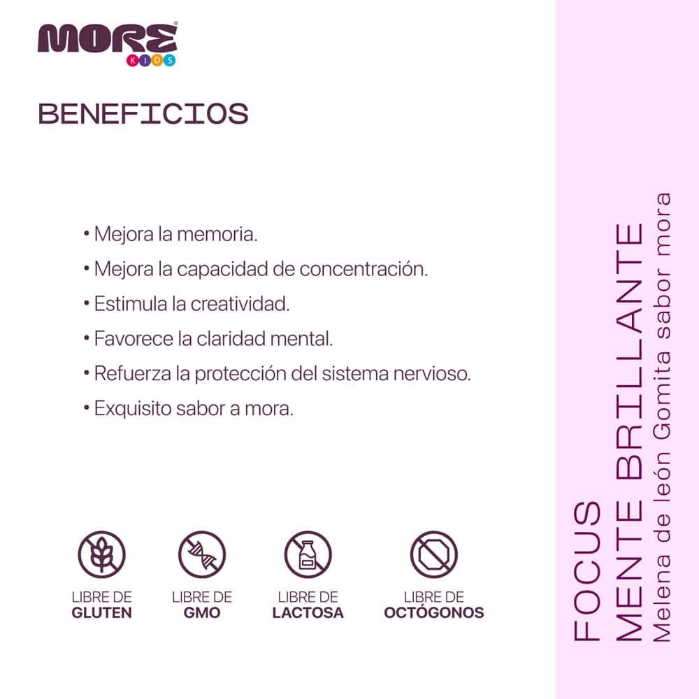 More Kids Focus con Melena de León | 60 gomitas sabor mora