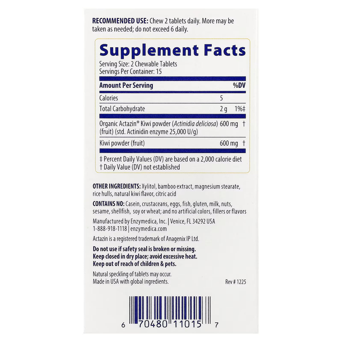 Enzymedica Kiwi Regularity | Regularidad Intestinal, 30 tabletas masticables