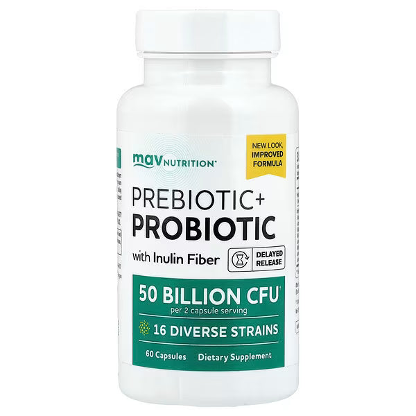 MAV Nutrition, Prebiótico + probiótico, 60 cápsulas