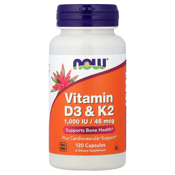 Now Foods Vitamina D3 y K2 120 Cápsulas - Soporte Óseo y Cardiovascular