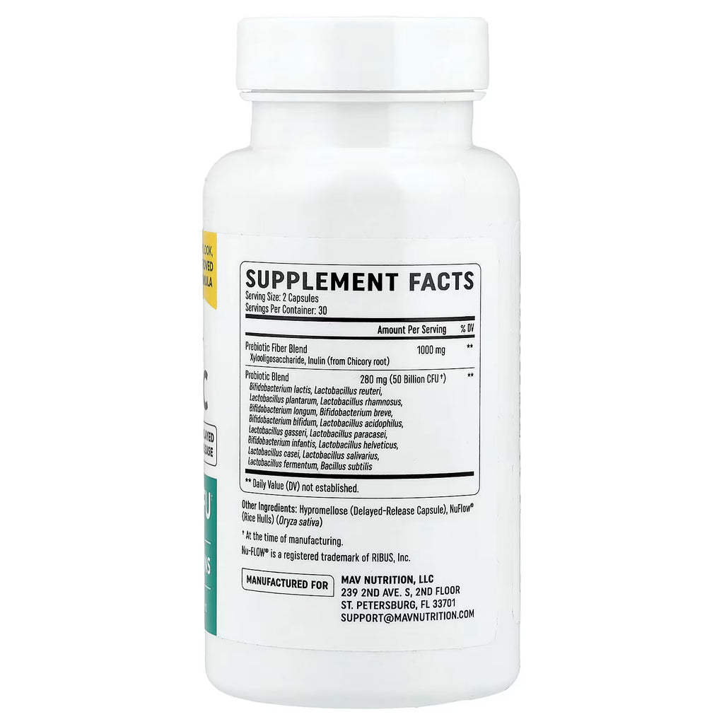 MAV Nutrition, Prebiótico + probiótico, 60 cápsulas