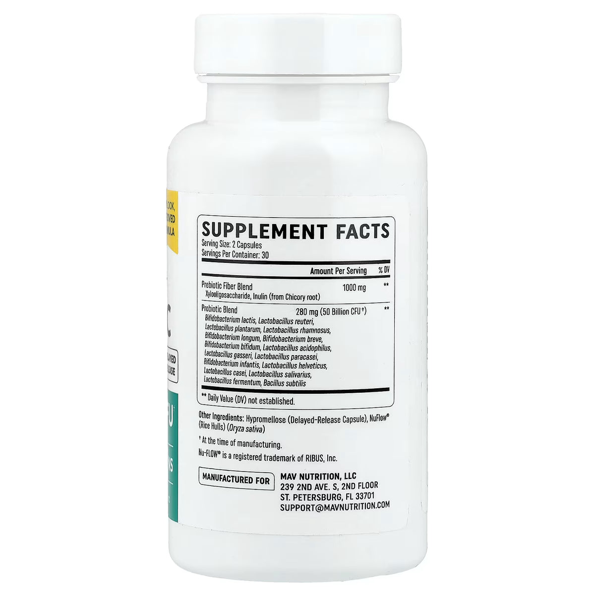 MAV Nutrition, Prebiótico + probiótico, 60 cápsulas