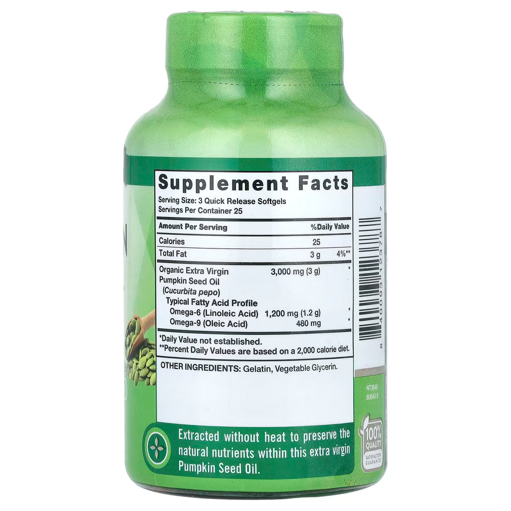 Nature’s Truth Aceite de Semilla de Calabaza 3000 mg | 75 cápsulas blandas