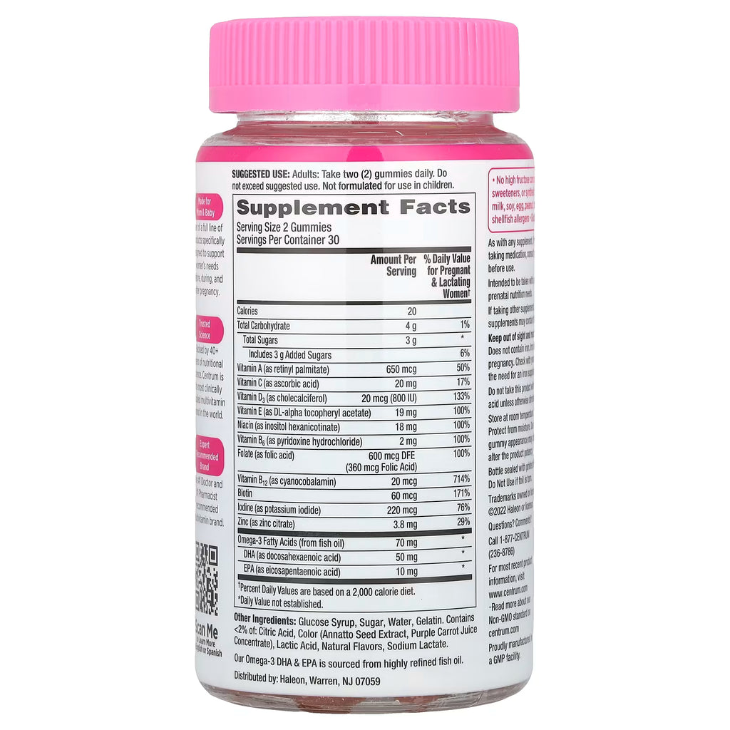 Centrum PreNatal Multivitamin Mixed Berry & Orange 60 Gomitas - Multivitamínico Prenatal