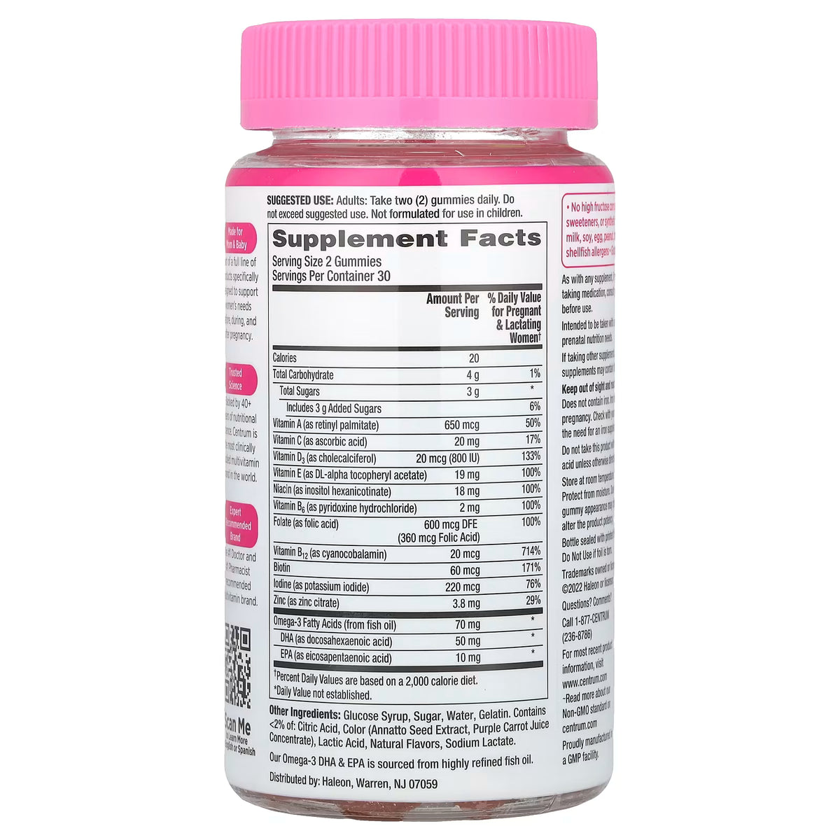 Centrum PreNatal Multivitamin Mixed Berry & Orange 60 Gomitas - Multivitamínico Prenatal