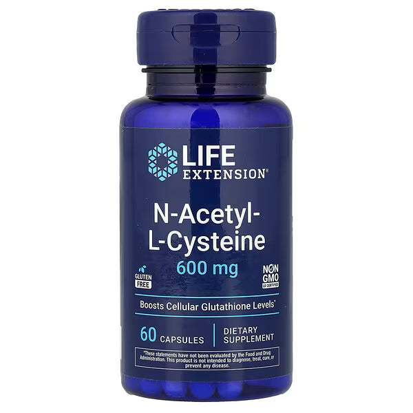 Life Extension, N-acetil-L-cisteína, 600 mg, 60 cápsulas