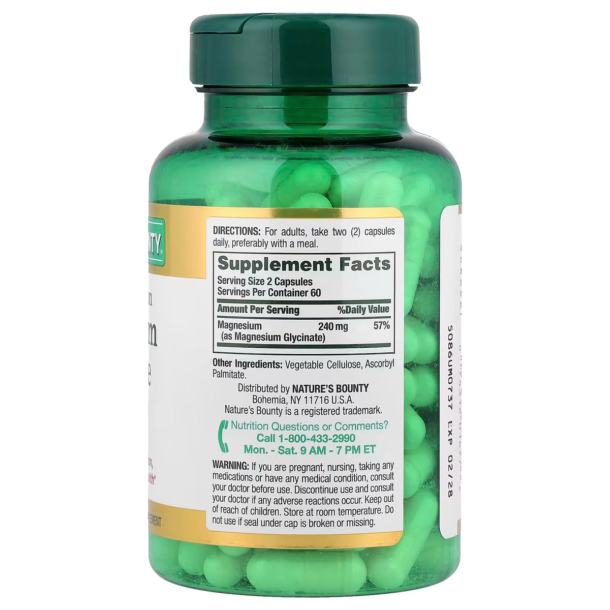 Glicinato de magnesio (120 mg), alta absorción, 120 cápsulas