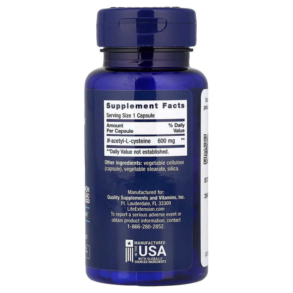 Life Extension, N-acetil-L-cisteína, 600 mg, 60 cápsulas