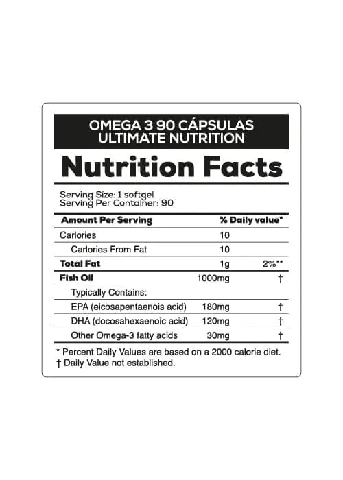 Ultimate Nutrition Omega 3 1000mg 90 Cápsulas Blandas - DHA y EPA