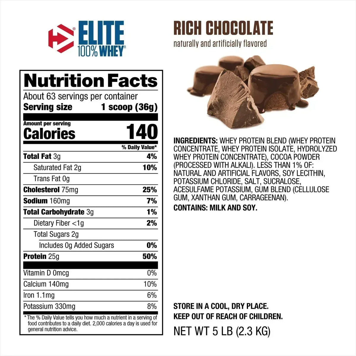 Elite Whey Rich Chocolate 5lb (2.3kg) - Proteína de Suero de Leche