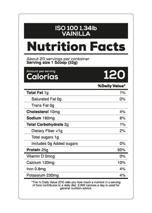 ISO 100 Hydrolyzed Vainilla 1.34lb (600g) - Proteína Aislada Hidrolizada