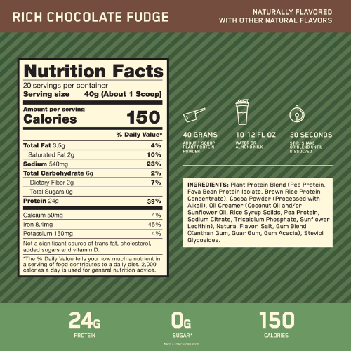 ON - Gold Standard 100% Plant Protein Chocolate 800g - Proteína Vegetal