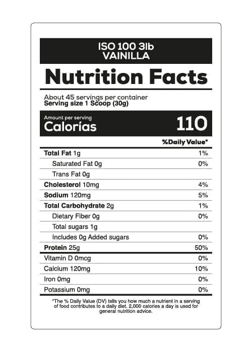 ISO 100 Hydrolyzed Vainilla 3lb (1.37kg) - Proteína Aislada Hidrolizada