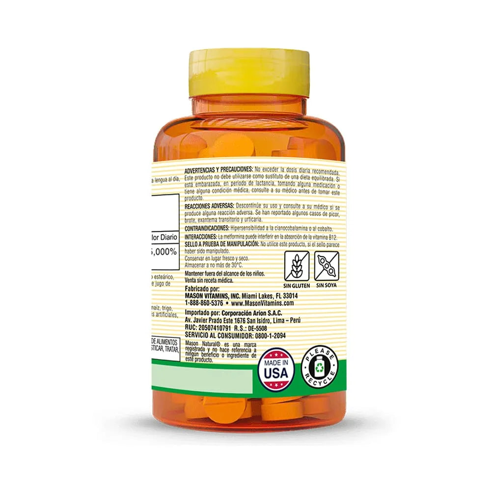 Vitamina B12 3000 mcg Mason Natural Sublingual | Energía y Mente
