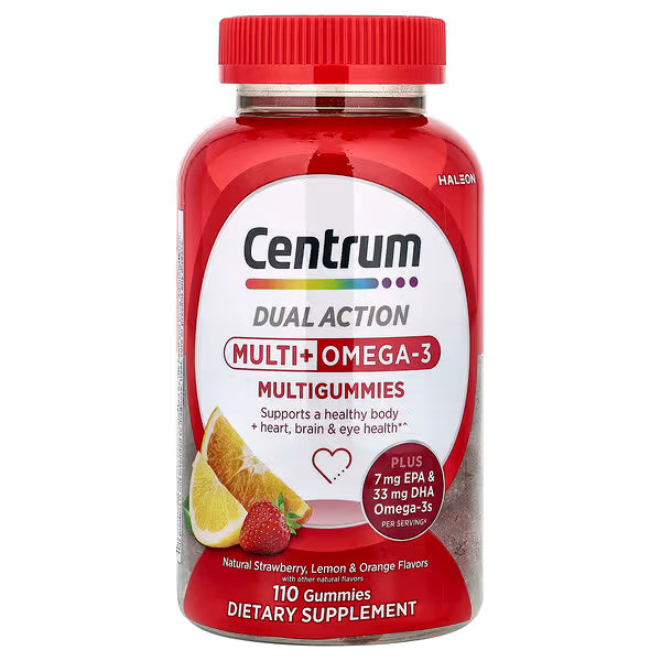 Centrum Multi + Omega-3 Multigummies Fresa Limón y Naranja 110 Gomitas - DHA y EPA