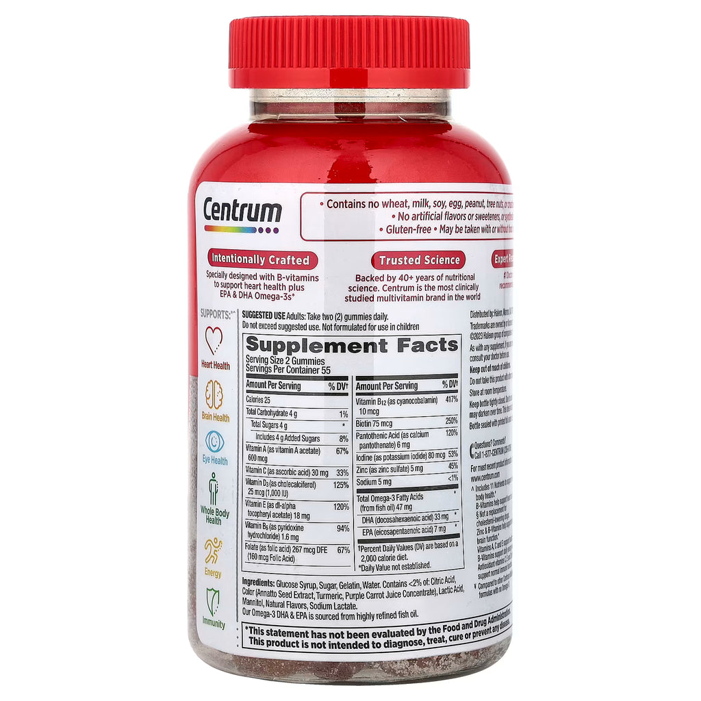Centrum Multi + Omega-3 Multigummies Fresa Limón y Naranja 110 Gomitas - DHA y EPA