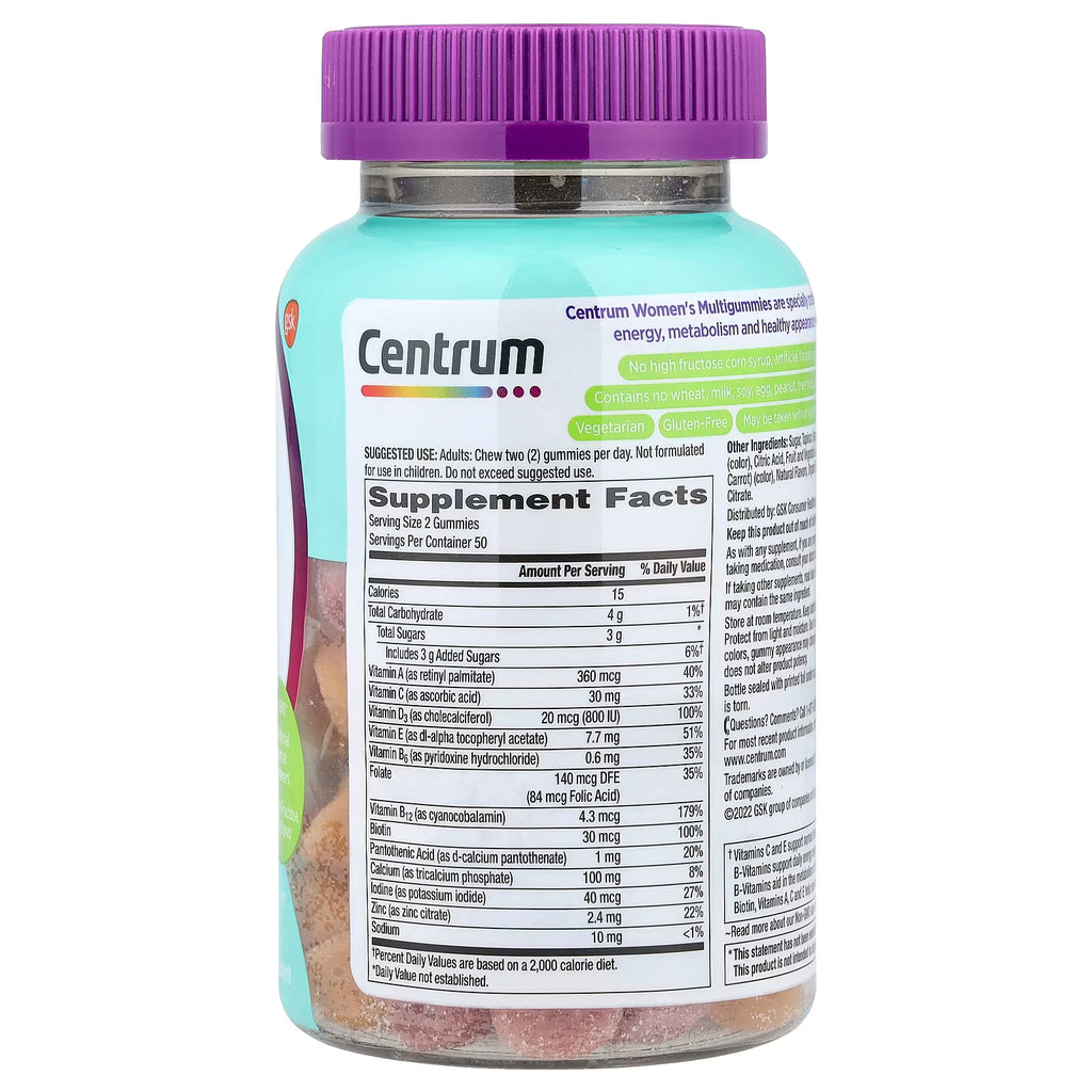 Centrum Women Multigummies Frutas Tropicales 100 Gomitas - Multivitamínico Femenino