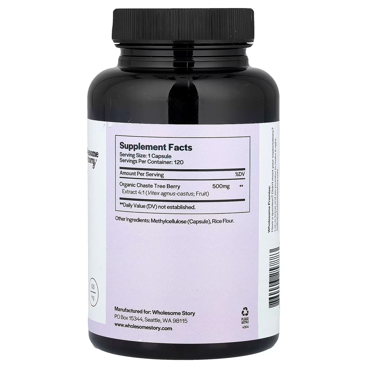 Wholesome Story Vitex Orgánico 500 mg | 120 cápsulas vegetarianas