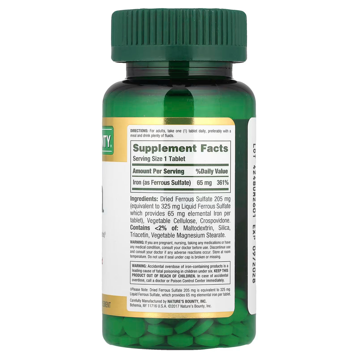 Nature's Bounty, Hierro, 65 mg, 100 comprimidos