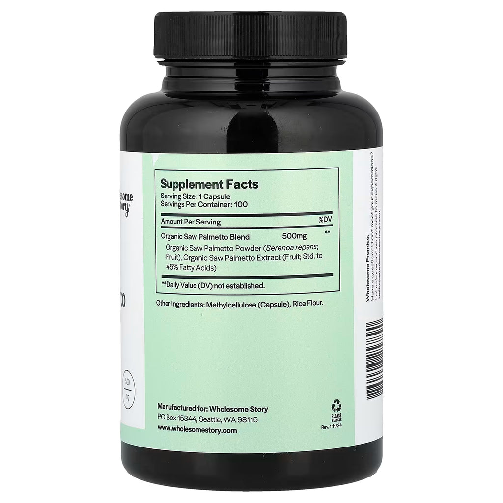 Wholesome Story Saw Palmetto Orgánico 500 mg | 100 cápsulas vegetarianas
