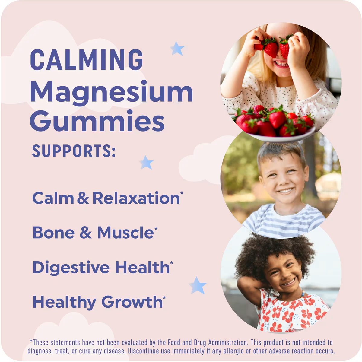 Gominolas de magnesio calmante, para niños, fresa deliciosa, 60 gominolas