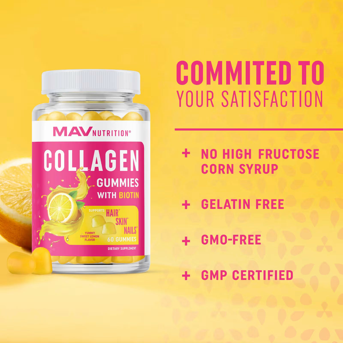 MAV Nutrition, Gominolas de colágeno con biotina, limón dulce, 60 gominolas