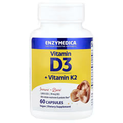 Enzymedica Vitamina D3 5000 UI + K2 | Apoyo Óseo, 60 cápsulas