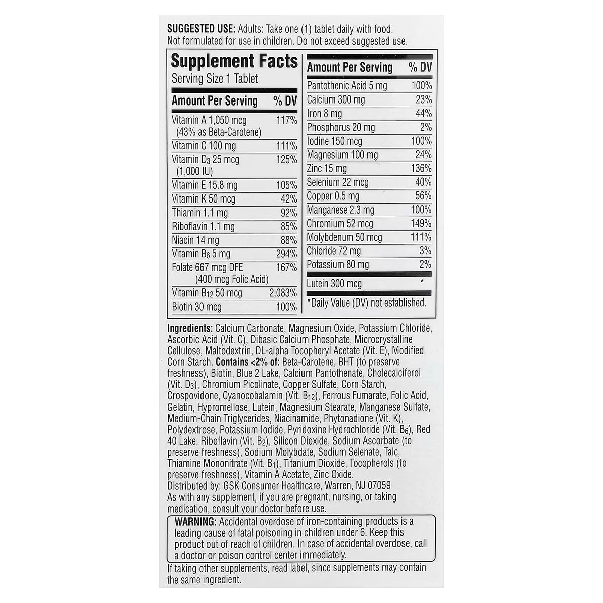 Centrum Silver Women 50+ Multivitamínico 100 Comprimidos, +50 Años