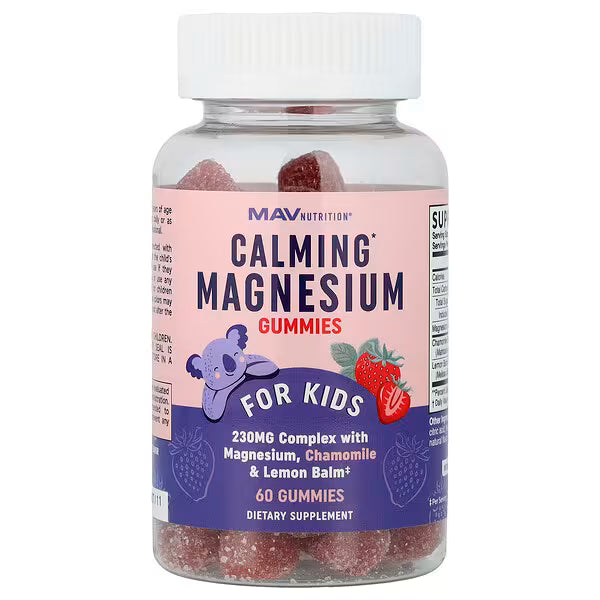 Gominolas de magnesio calmante, para niños, fresa deliciosa, 60 gominolas