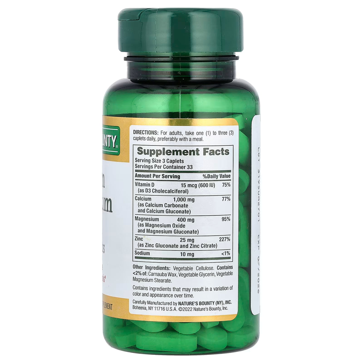 Calcium Zinc and Magnesium with Vitamin D3, 100 cápsulas recubiertas