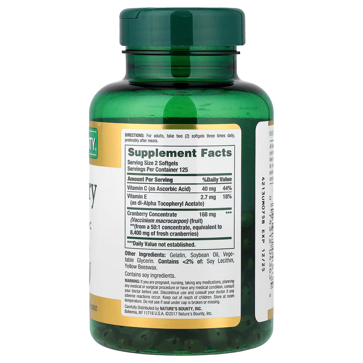 Arándano con vitamina C Nature's Bounty, 250 cápsulas blandas