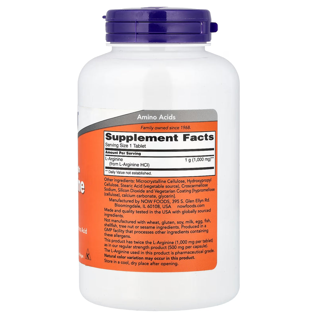 L-Arginina 1000 mg de NOW Foods – Doble Concentración para Circulación y Rendimiento