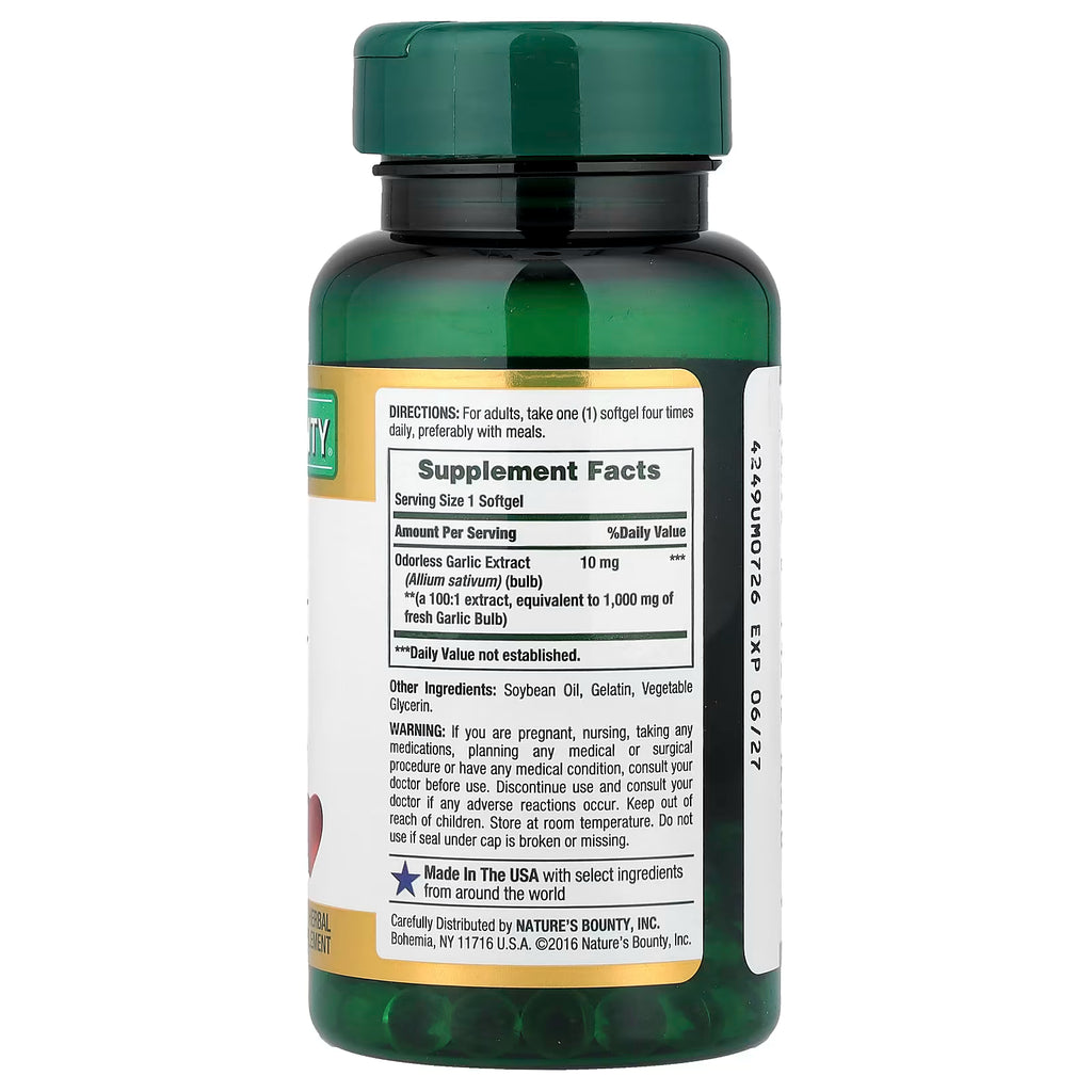 Extracto de ajo 1000 mg Nature's Bounty, 100 cápsulas blandas
