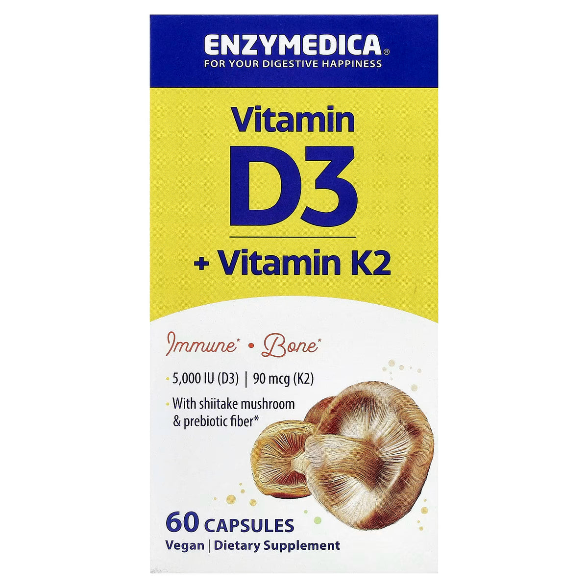 Enzymedica Vitamina D3 5000 UI + K2 | Apoyo Óseo, 60 cápsulas