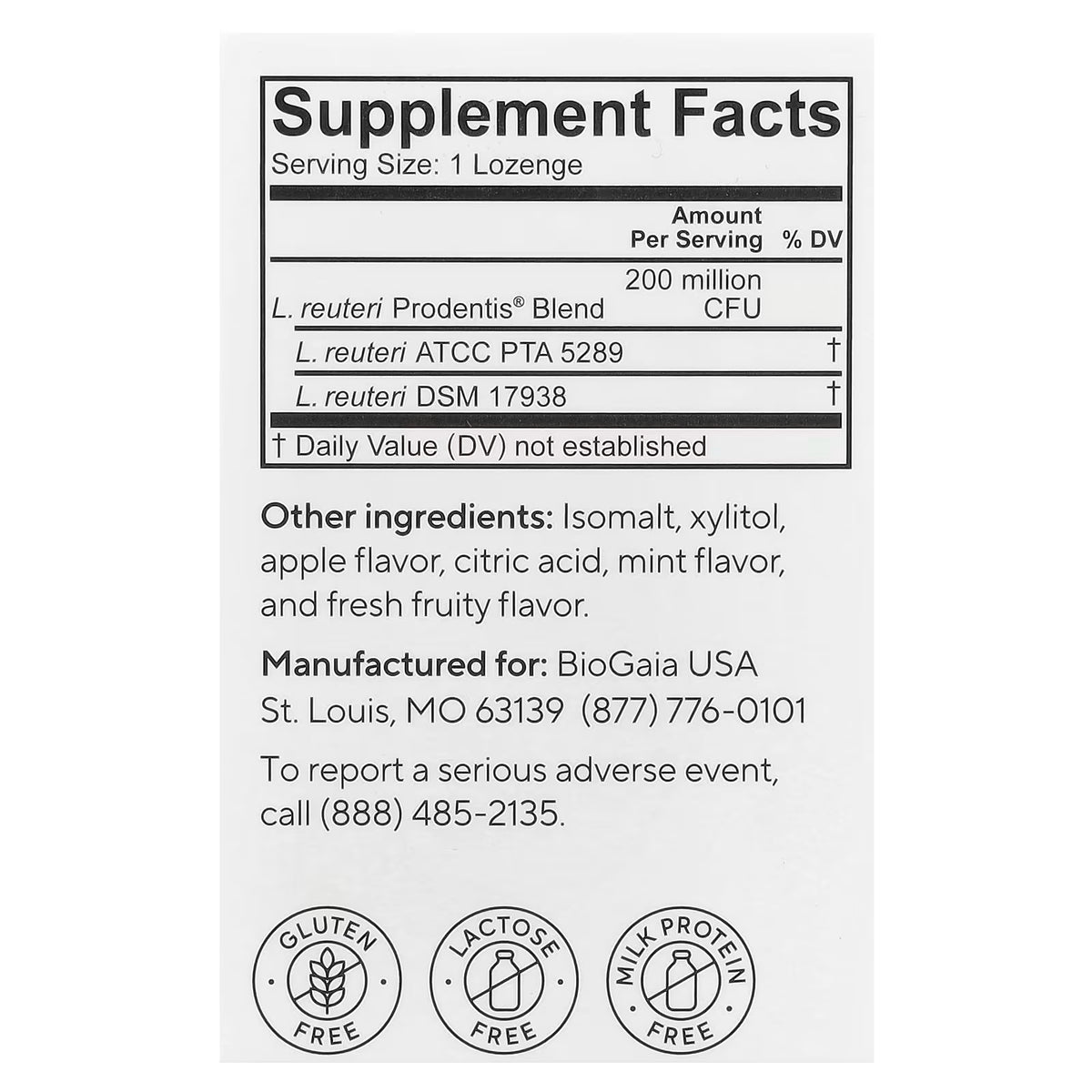 BioGaia Prodentis Probiótico Bucal Sabor Manzana 30 Pastillas - Salud de Encías y Dientes