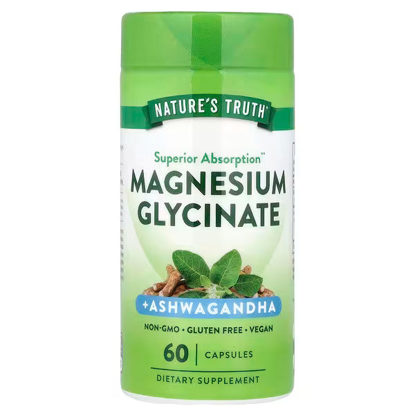 Nature’s Truth Magnesio Glicinato con Ashwagandha | 60 cápsulas veganas