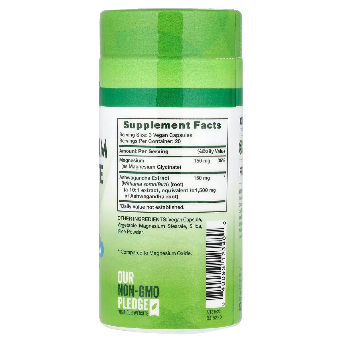 Nature’s Truth Magnesio Glicinato con Ashwagandha | 60 cápsulas veganas
