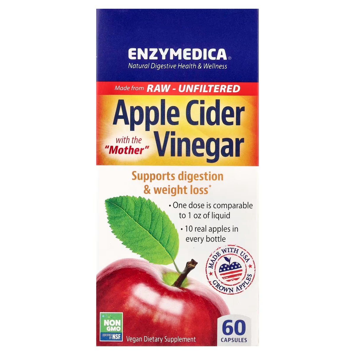 Enzymedica Vinagre de Manzana | Apoyo Digestivo, 60 cápsulas
