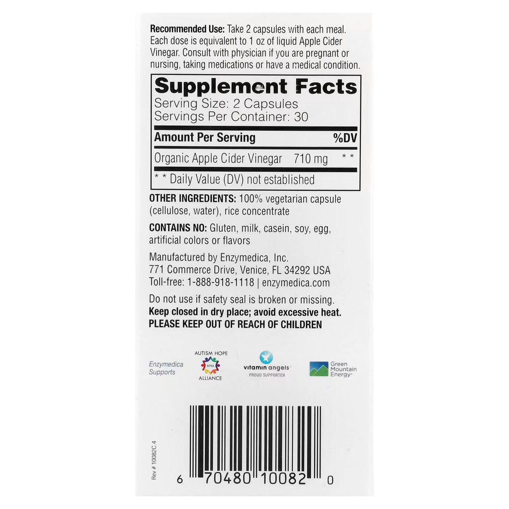 Enzymedica Vinagre de Manzana | Apoyo Digestivo, 60 cápsulas