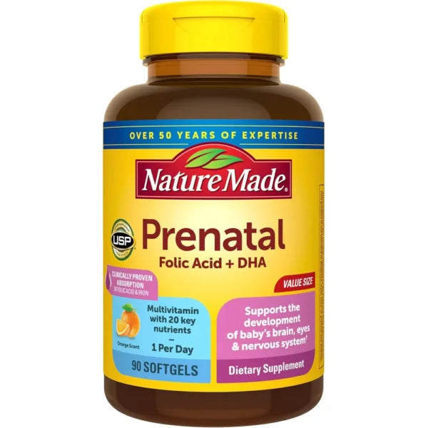Nature Made Prenatal Ácido Fólico + DHA – 90 cápsulas blandas