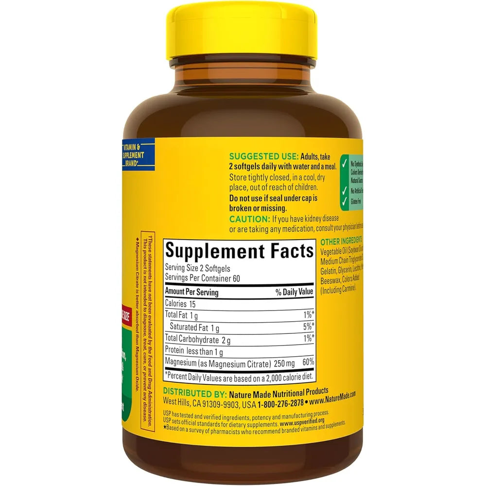 Nature Made Citrato de Magnesio 250 mg por porción – 120 cápsulas blandas
