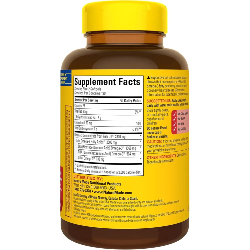 Nature Made Omega 3 Burp-Less 2000 mg por porción – 60 cápsulas blandas