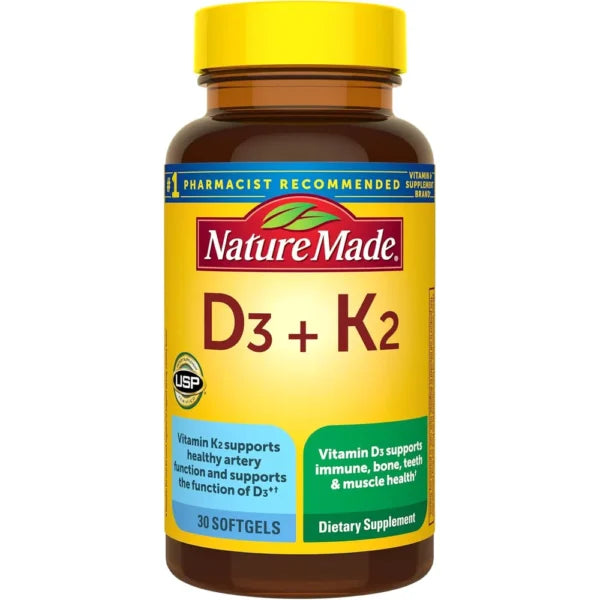 Nature Made Vitamina D3 5000 UI + K2 MK-7 100 mcg – 30 cápsulas blandas